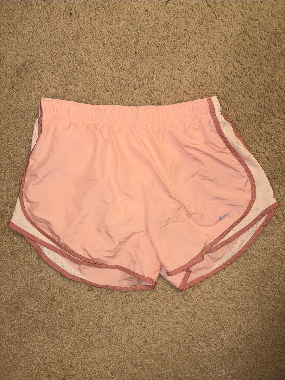 Nike Women's Light Pink Athletic Running Shorts with Contrast Trim